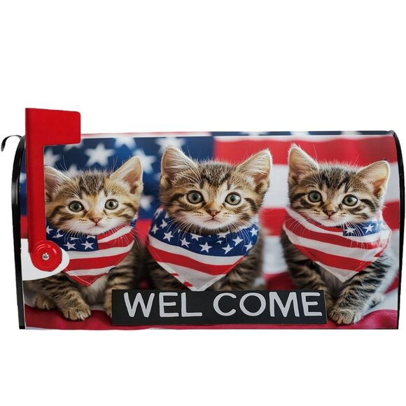 Unbranded Other - Patriotic Kittens Vinyl Mail Box Cover Hook Loop Fastener NEW
